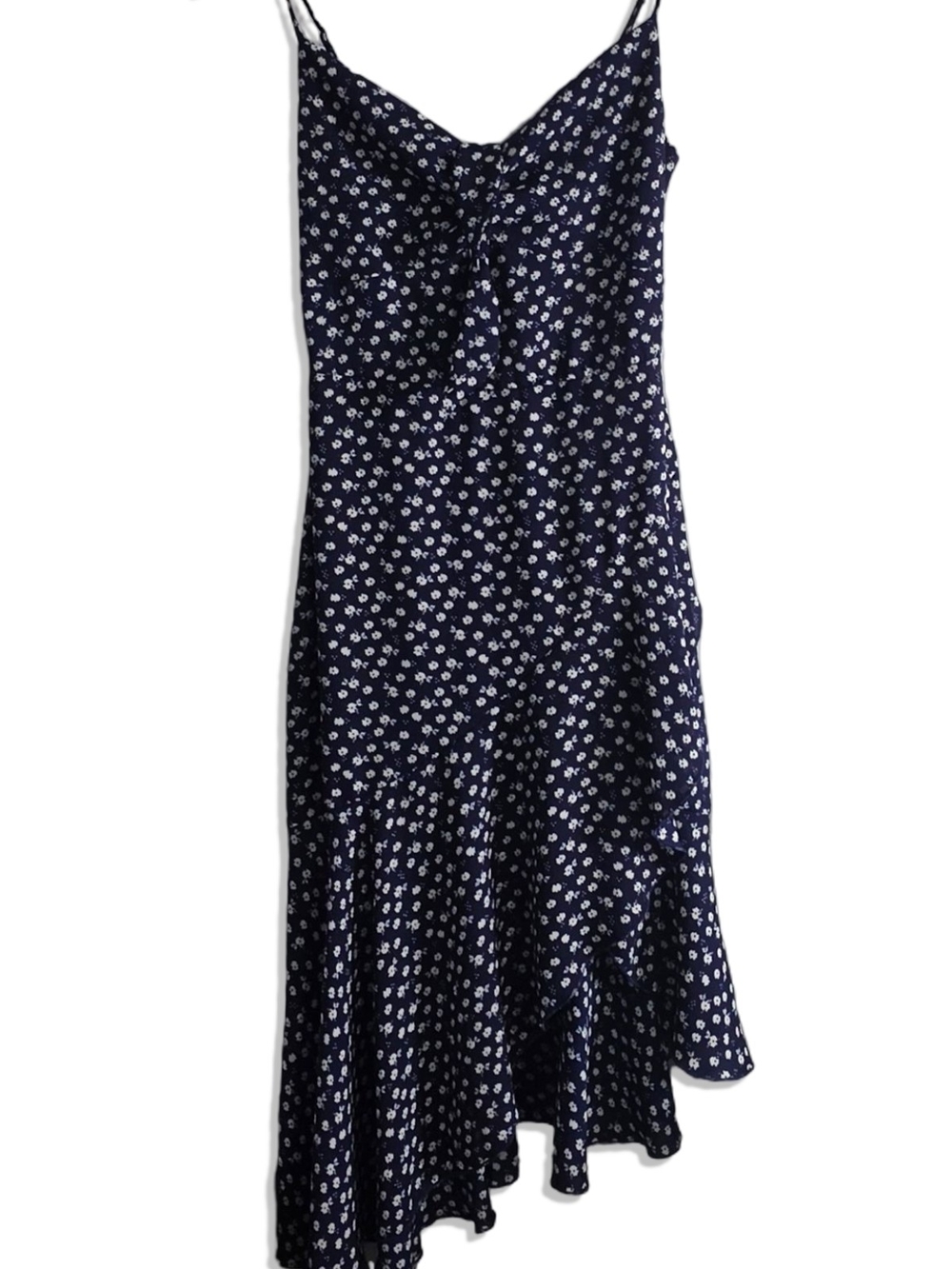 Navy Floral Tie Front Ruffle Midi Dress Cottagecore Fairycore Garden Party